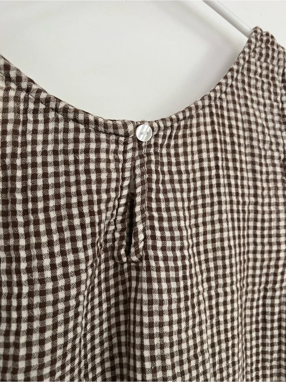 GAP Brown White Gingham Cotton Gauze Racer Shell Tank Top Sleeveless Womens M